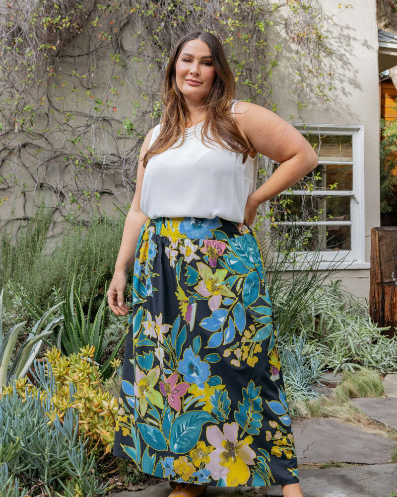 High waisted black floral skirt cheap